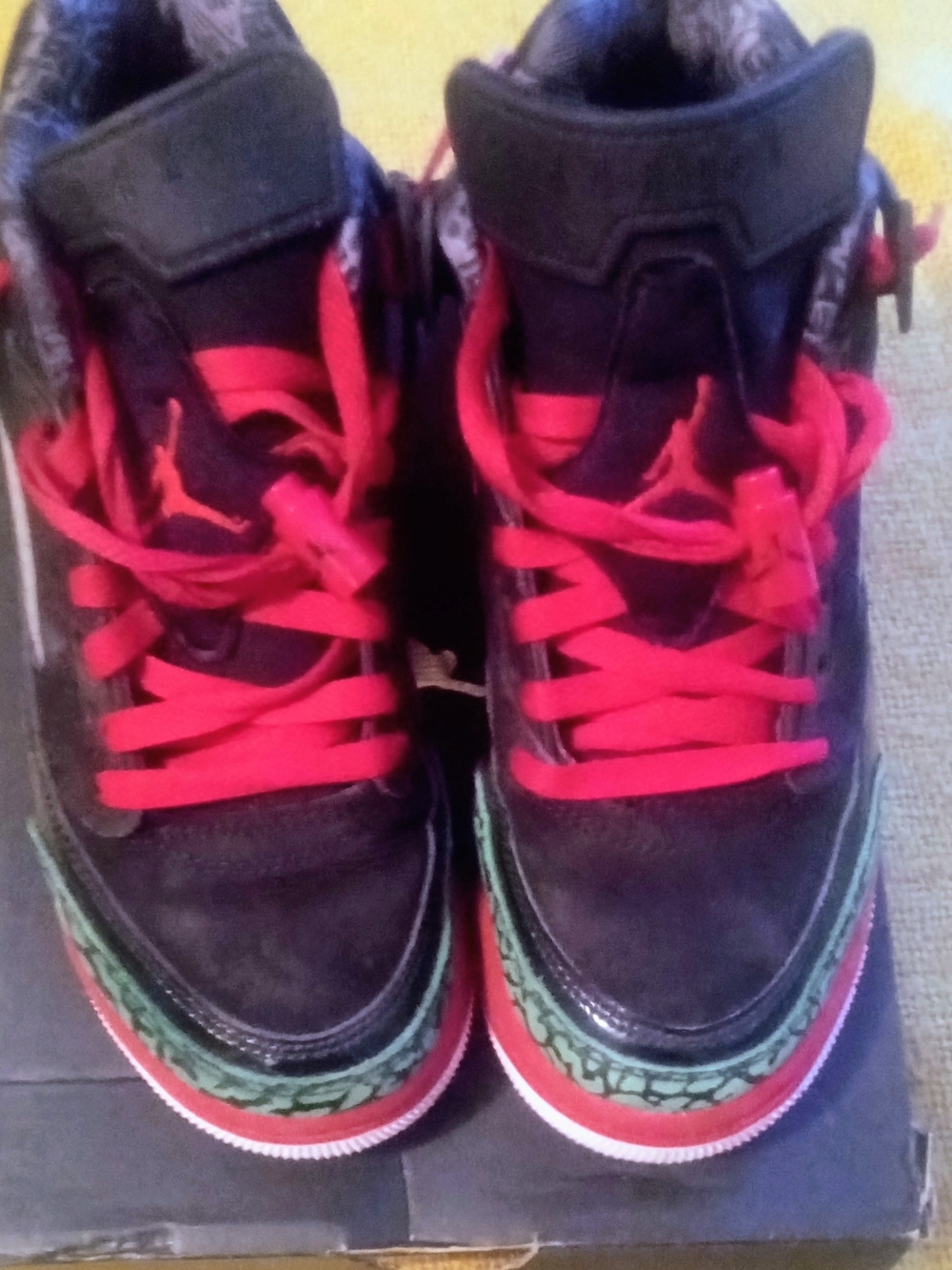 Jordan Kids Black Sneakers with Red Laces and Green Trim